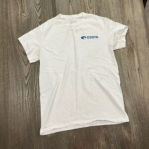 Costa Short Sleeve T-Shirt Logo Print Crew Neck Cotton Pullover White Small